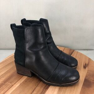 Sorel Cate Womens Black Leather Suede Ankle Boots Heel Side Zip Size 6.5